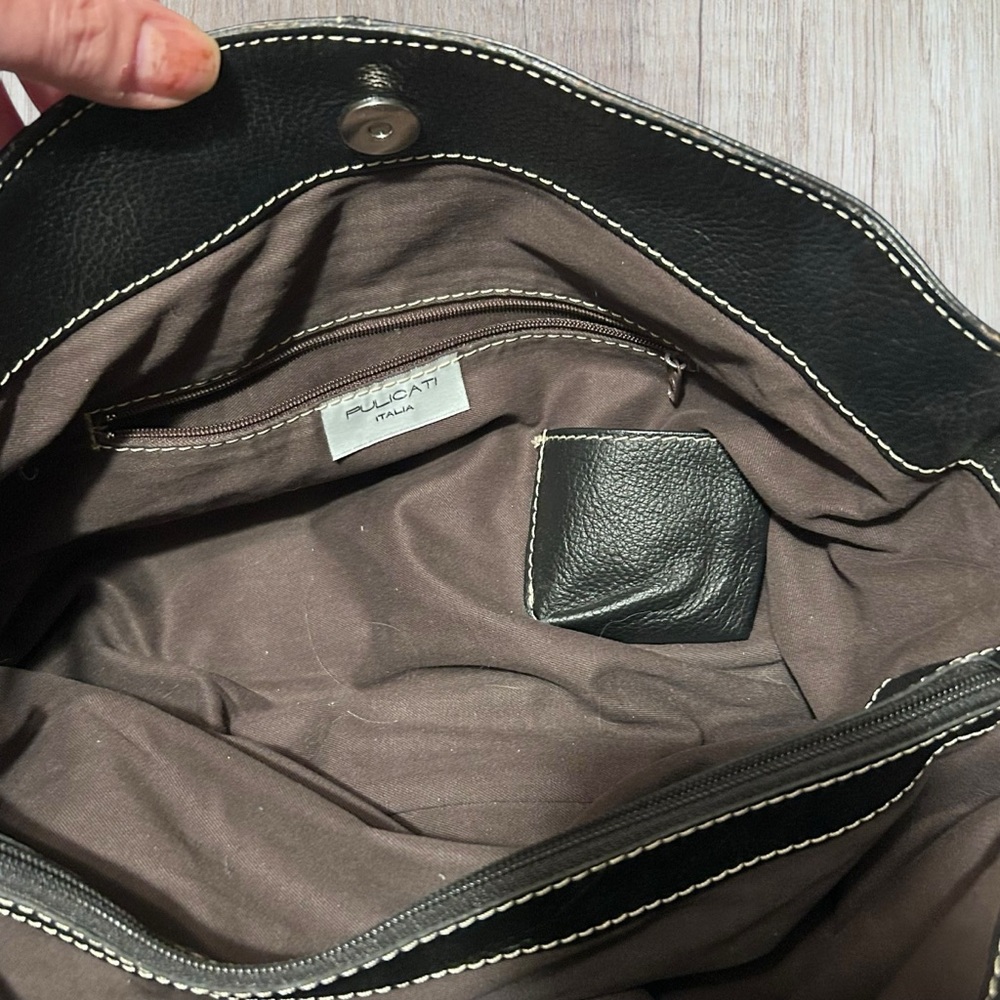 Pulicati Italia Purse Color Block Black White Leather Shoulder 3 Compartments - Picture 5 of 13